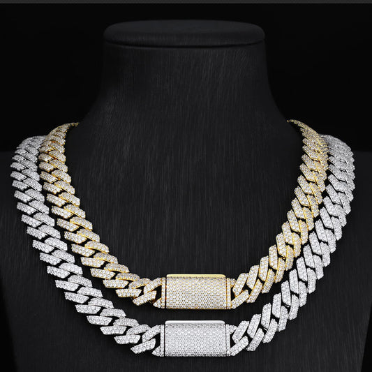 S925 & VVS Moissanite 12MM Prong Cuban Link Chain